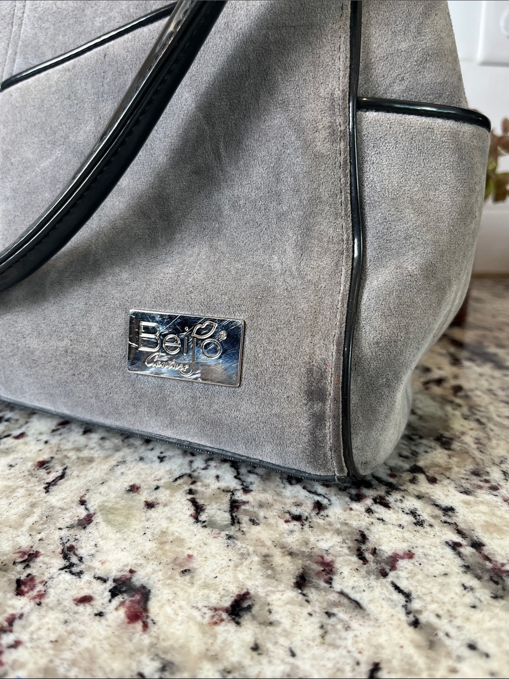 Beijo Gray Suede Shoulder Bag with Black Handle - Picture 5 of 13